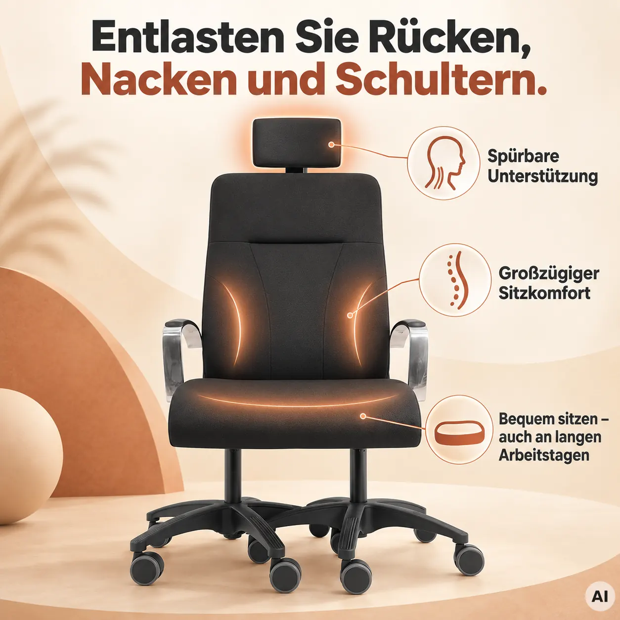 EXA Hochlehner mit Kopfstütze - Ergonomischer XXL-Bürostuhl